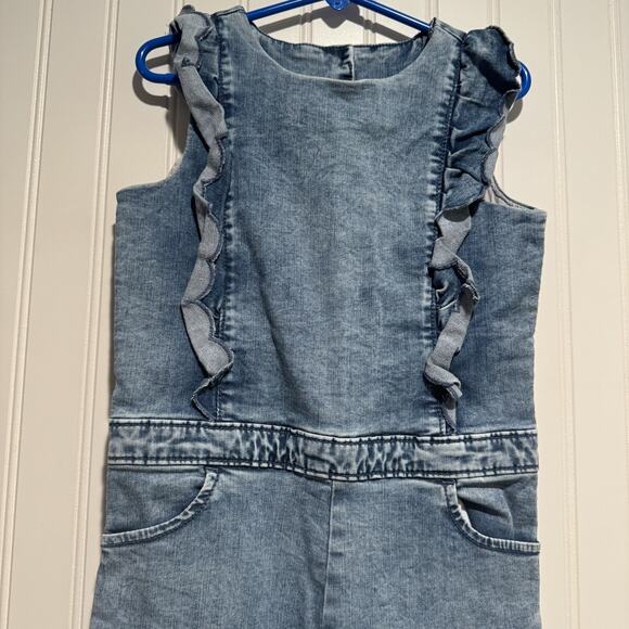 Janie Jack Denim Ruffled Jumpsuit Girls 7 - Picture 2 of 7